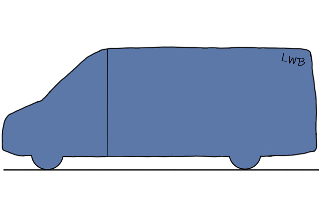 A diagram showing the size of a long wheelbase camper van