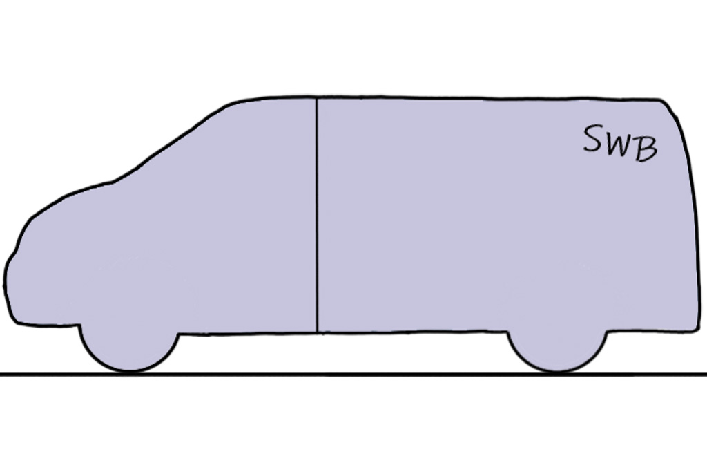 A diagram showing the size of a short wheelbase camper van