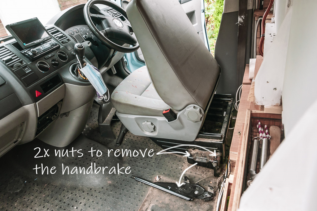 Picture showing how to remove a VW T5 handbrake.