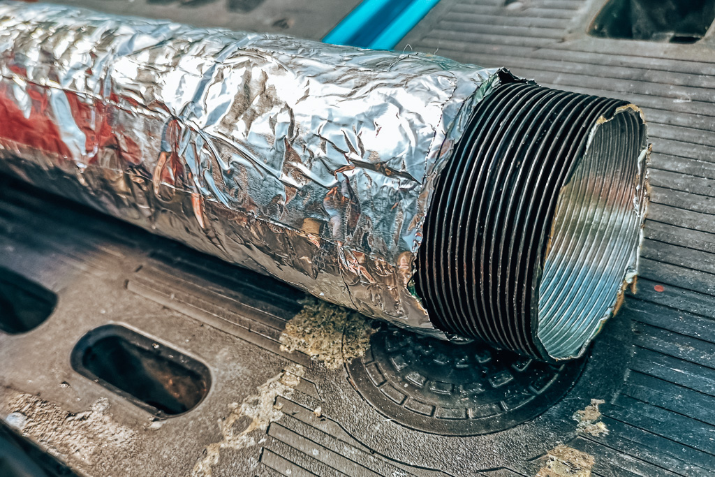 Foil insulation around the campervan heater ducting