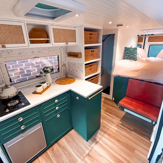 The camper layout in a VW crafter