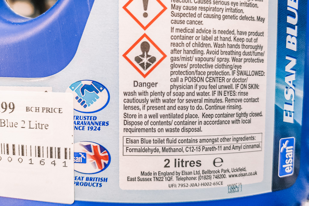 Elsan blue chemical toilet fluid ingredients containing formaldehyde