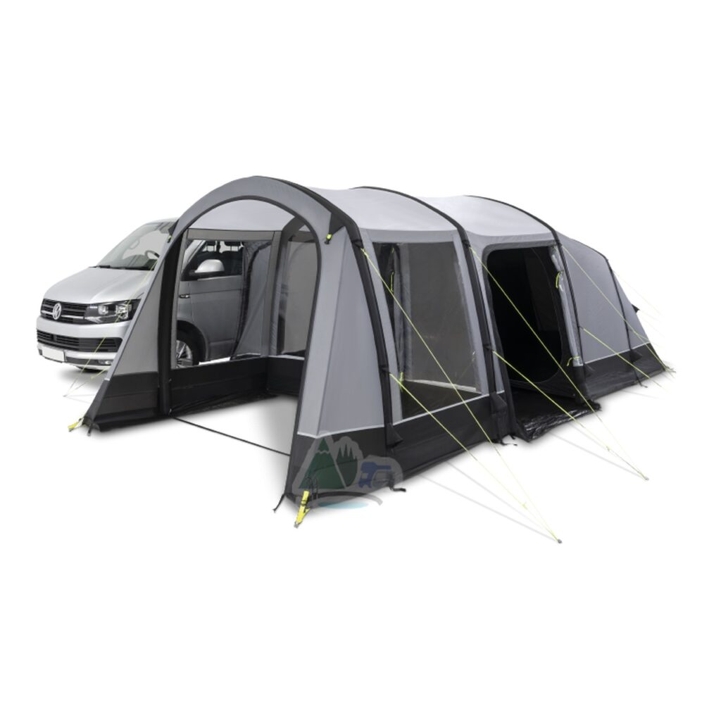 A large, grey drive away tent awning for a campervan