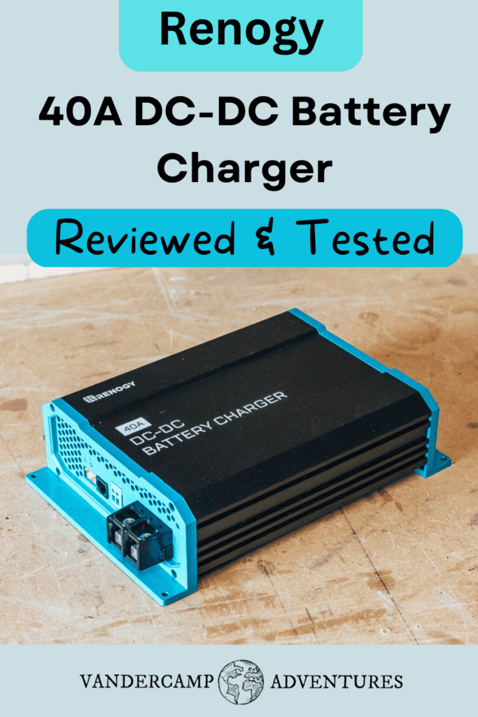 Renogy 40A DC-DC battery charger reviewed and tested blog graphic showing a picture of the charger