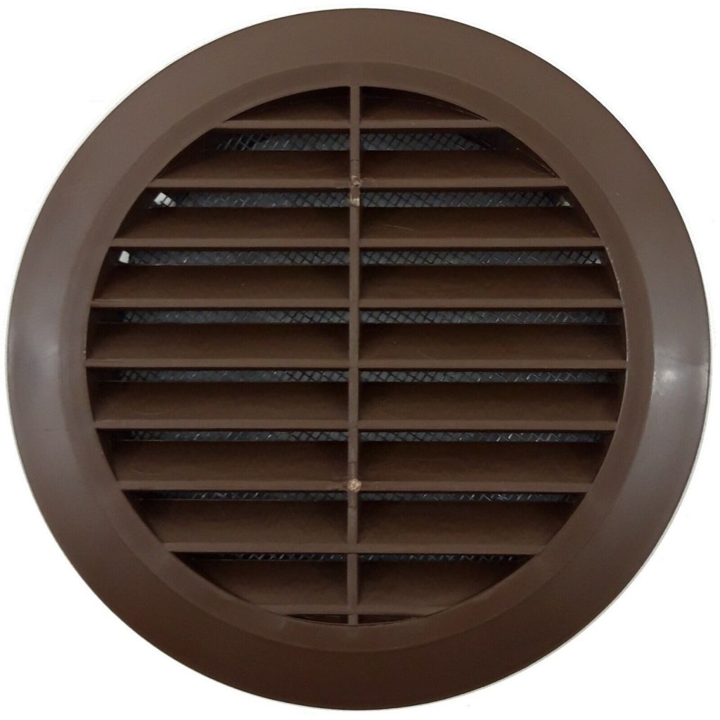 Brown circular air vent grill with fly net