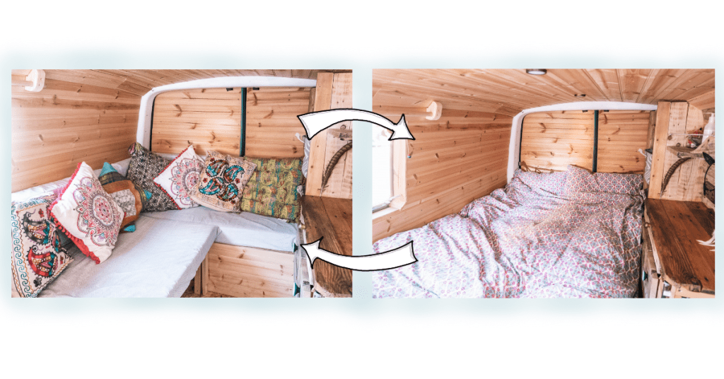 Campervan bed and seating. Feature image